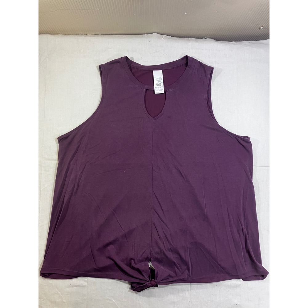 Time and Tru Womens XL Purple Sleeveless Keyhole Front Tie Modal Blend Tank Top